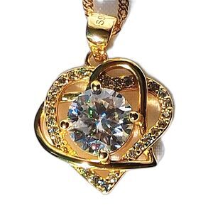 2 Carat Stone Moissanite 2 Heart Necklace - 14k Gold Vermeil - 18" Chain